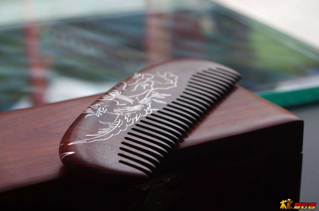 印度小叶紫檀镶银丝,小叶紫檀木梳嵌银丝