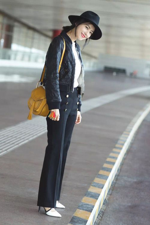 亚洲三美高圆圆,高圆圆蓝色阔腿裤