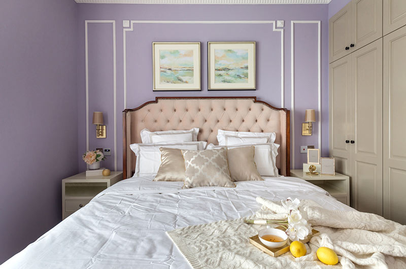 榻榻米软包床头效果图,简约主卧床头软包效果图