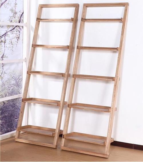 置物架小户型收纳,原木梯形置物架书架家用落地