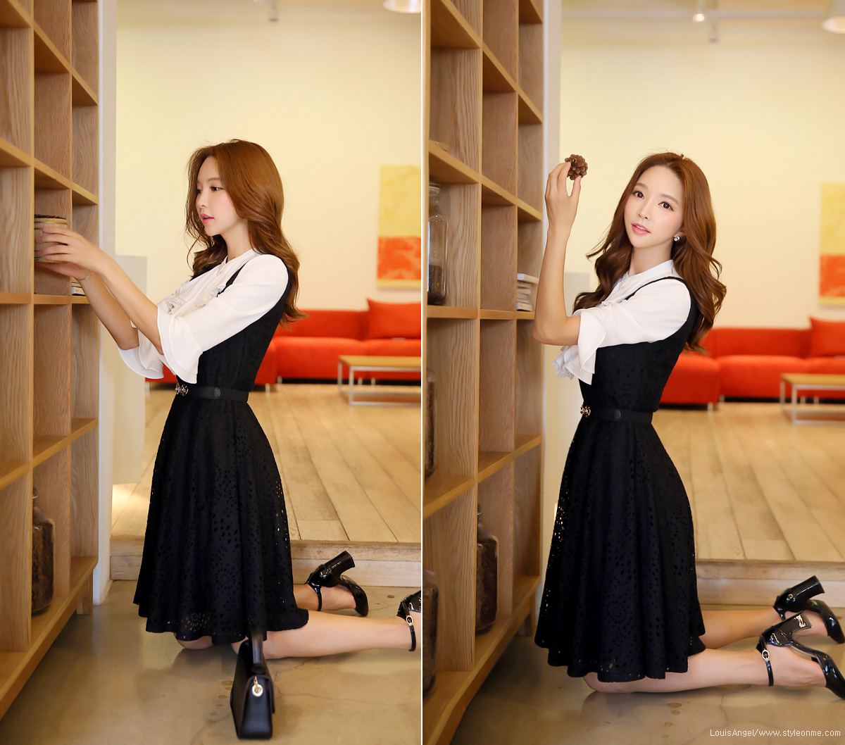 韩国美女夏季连衣裙,韩国黑色中腰连衣裙美女