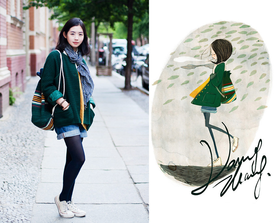 妹妹给自己画插画,把自己和女朋友的日常画成插画