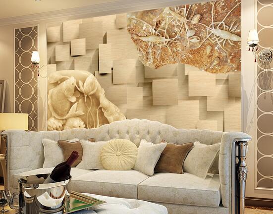 立体仿真背景墙,3d立体鲤鱼背景墙