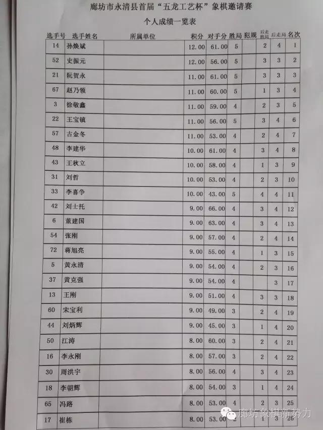 洞口县第四届象棋比赛成绩表,真玉天地杯象棋公开赛成绩表