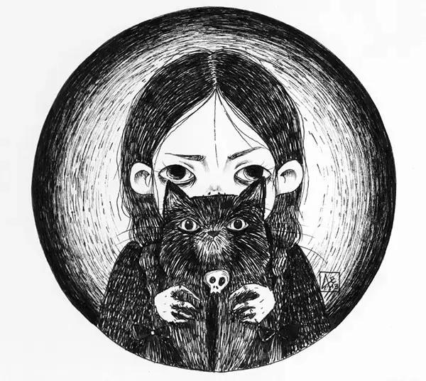 插画魔卡少女樱,插画少女和猫图片