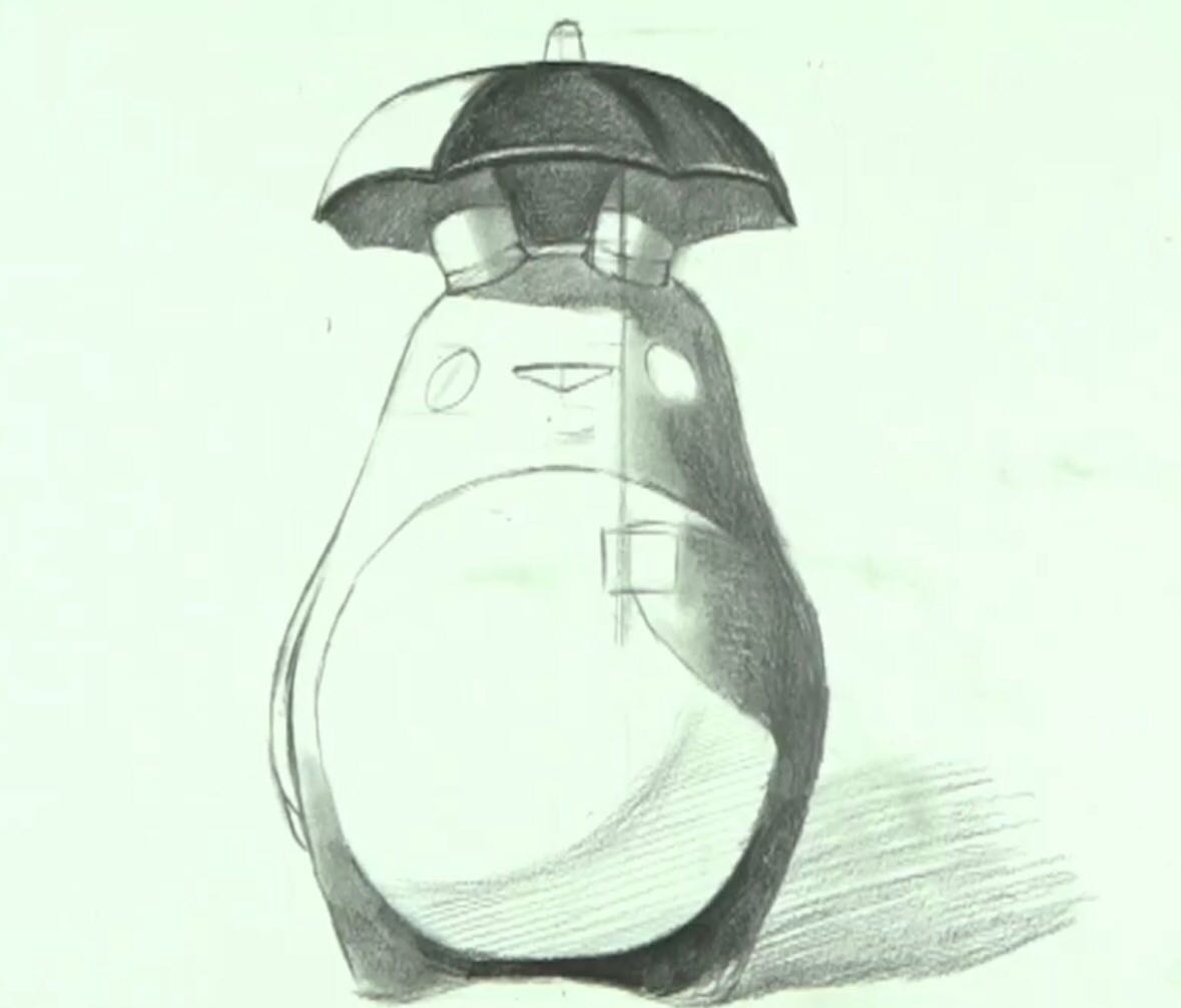 龙猫宫崎骏撑伞画画,宫崎骏动漫龙猫场景手绘铅笔