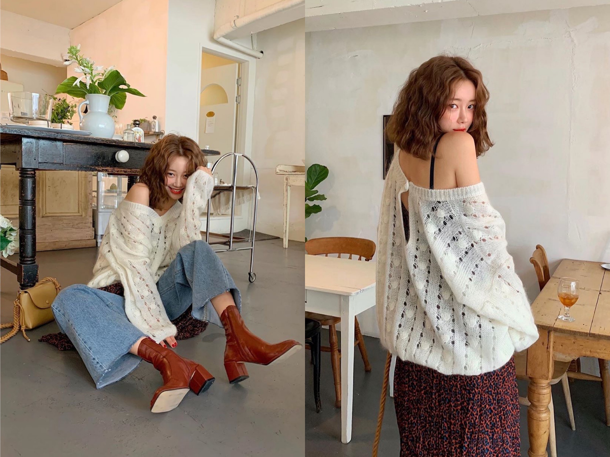 温柔韩系可爱穿搭,慵懒风毛绒绒的外套穿搭