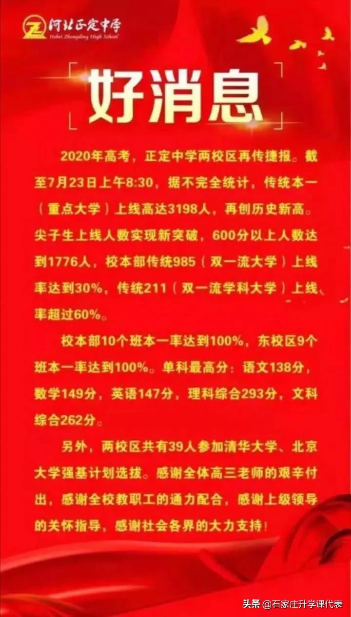 石家庄二中实验学校高考喜报2021,石家庄市各重点高中高考成绩公告