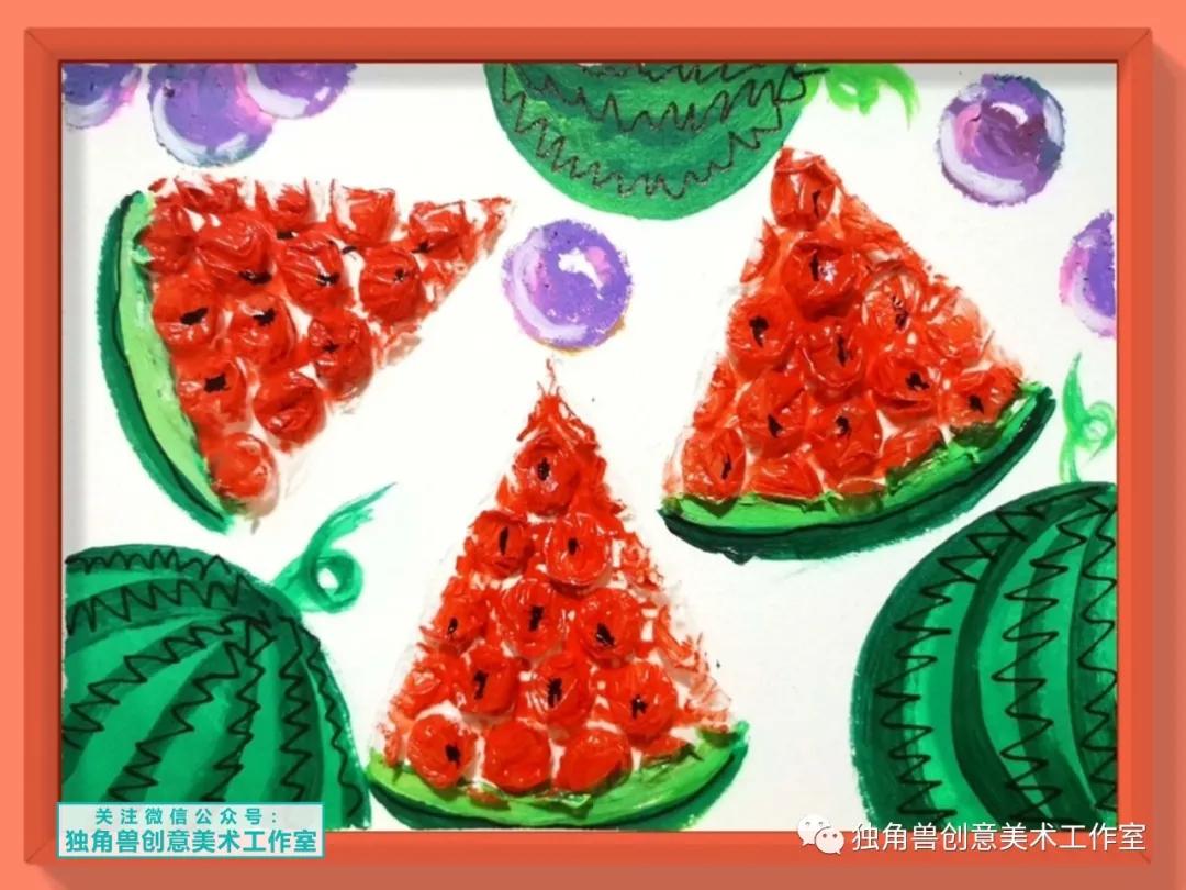 水果拼盘画画教程,气泡袋创意画教程