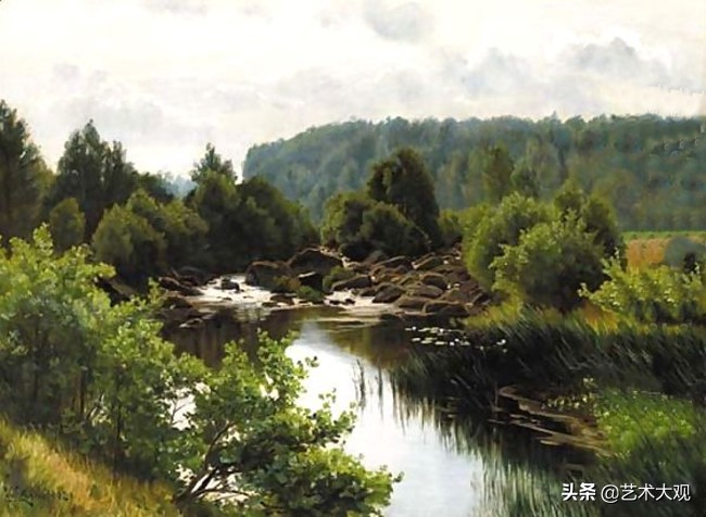 美国乡村红房子油画作品,美国亚马逊河派风景油画作品