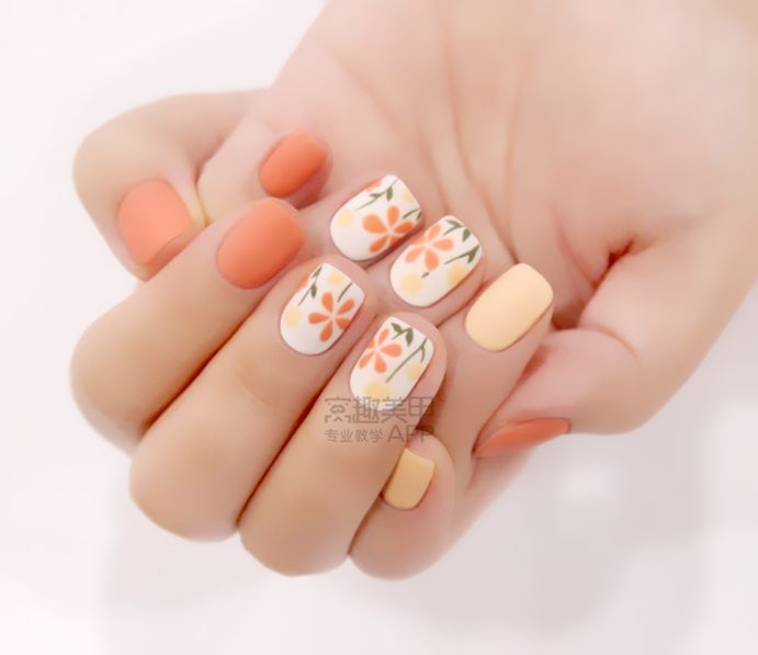 脏橘色美甲,one推荐美甲