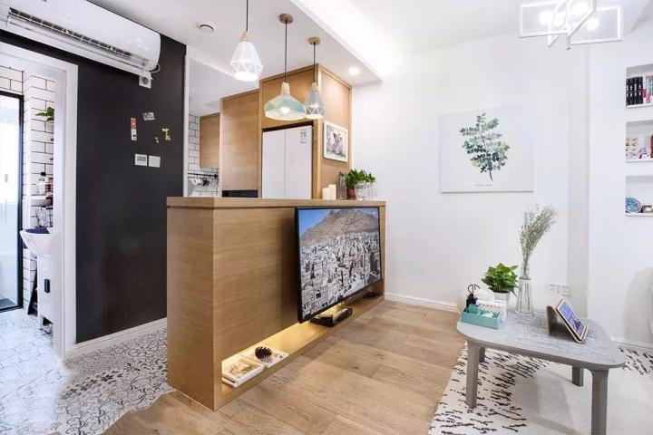 60㎡北欧风两居室，小吧台当电视背景墙，这设计真是666！