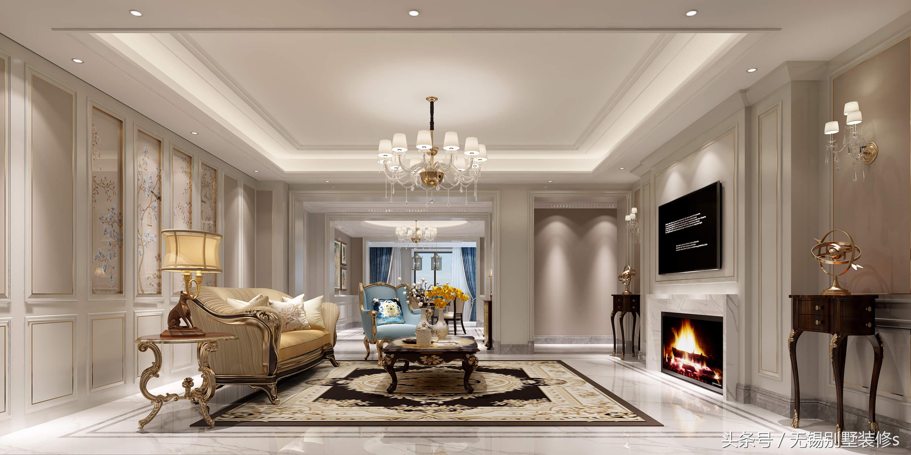 别墅法式轻奢风格效果图,法式别墅装修设计案例