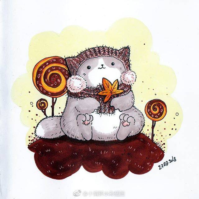 一组超萌的猫咪铅笔画,日本很火的可爱猫咪插画