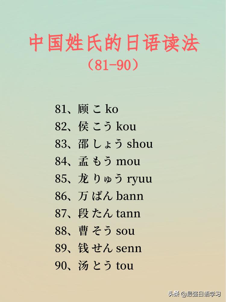 中国姓氏日语读法一览表图文,日语三字姓氏一览表