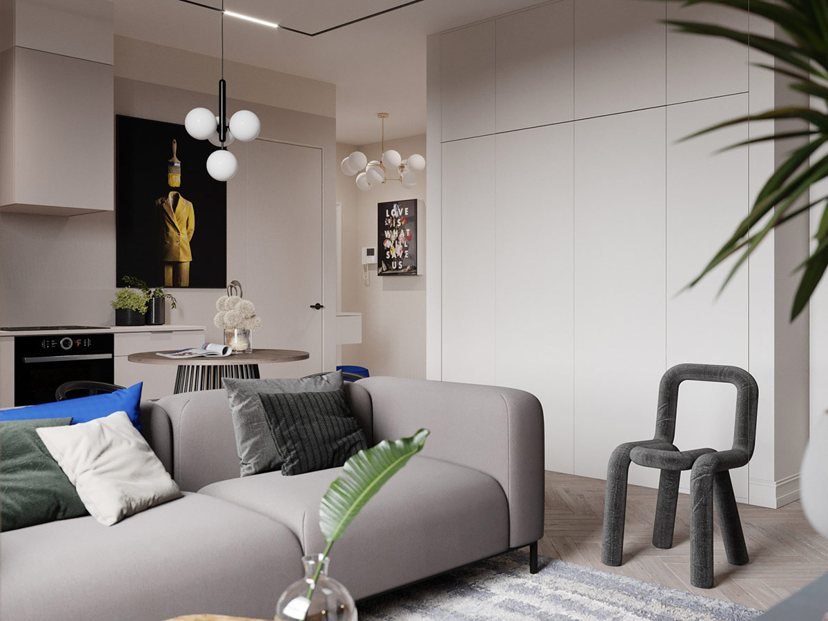 高级蓝调公寓设计，不足90㎡的单卧室竟能如此有格调