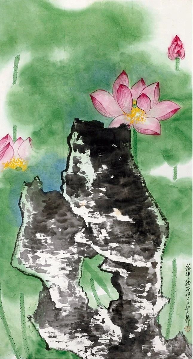 墨与色相碰撞，他笔下的荷花出淤泥而不染飘来阵阵清香