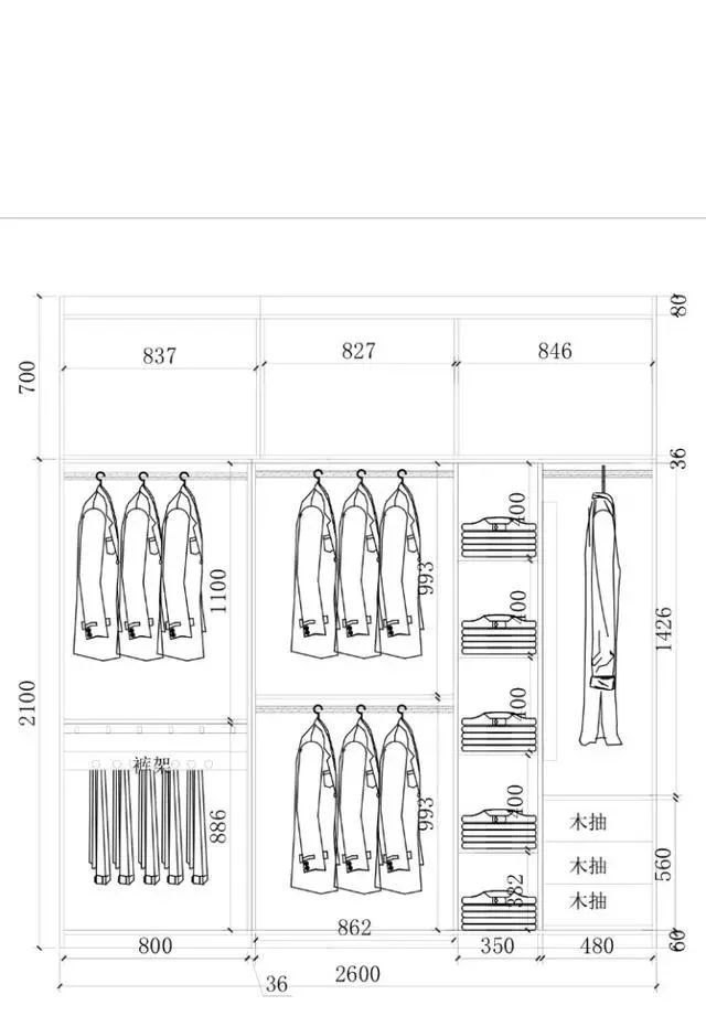 衣柜布局设计尺寸图,52公分的衣柜怎么设计