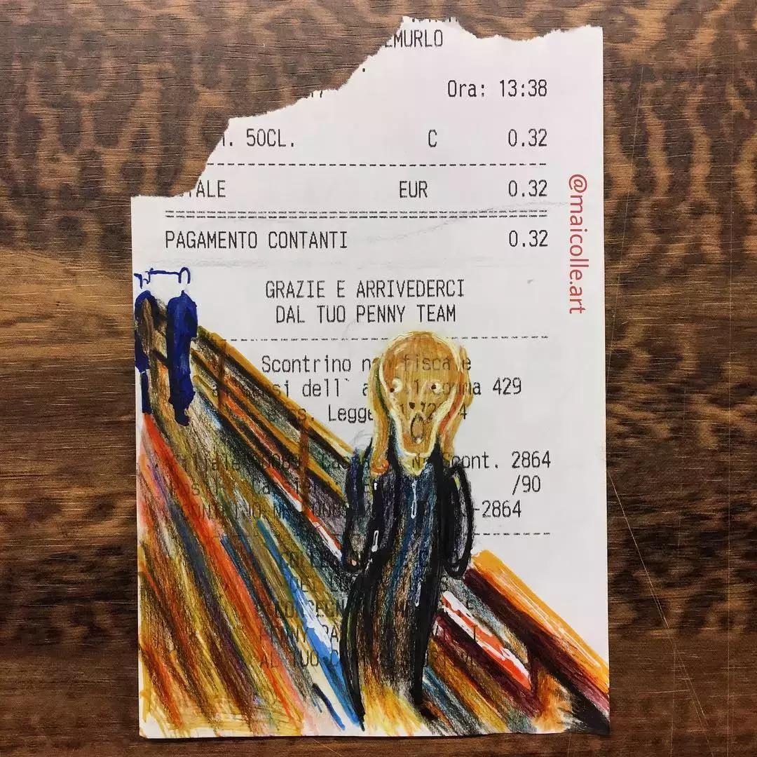 学渣购物小票画画,97年画画天才