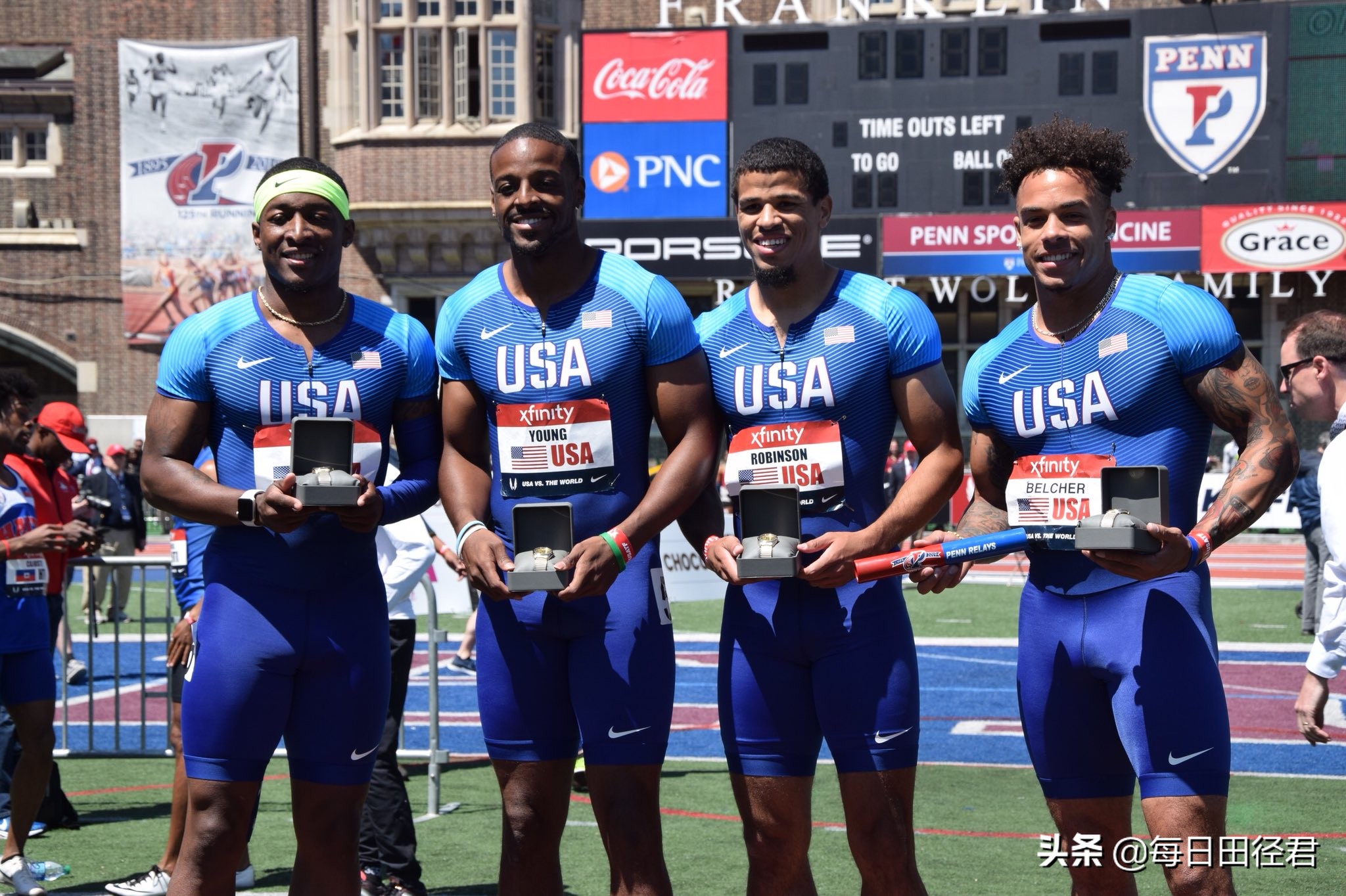 38秒80胜39秒26！美国队佩尼赛击败与牙买加队夺得百米接力冠军