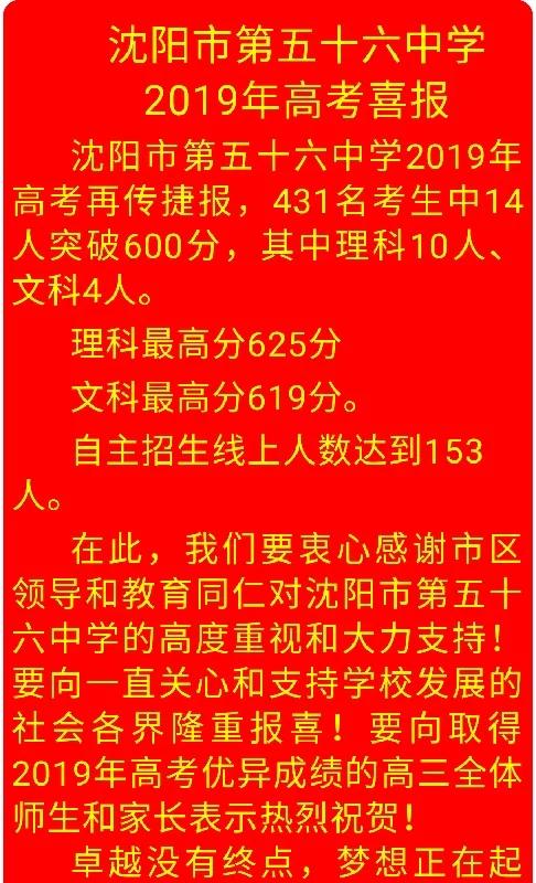 2019年沈阳市高中600分以上人数及各校高考喜报汇总（转）