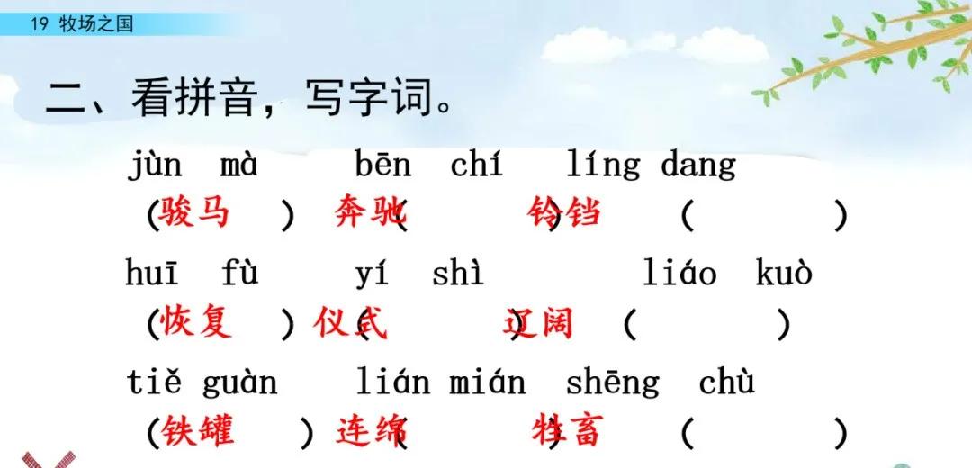 五下语文第19课牧场之国预习笔记,部编版五年级语文下册19牧场之国