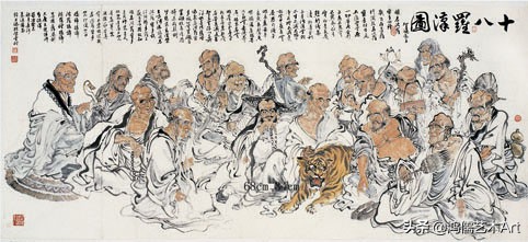 十八罗汉拜观音白描图,十八罗汉李云中白描人物图谱