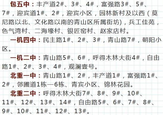 包头学区划分一览表,包头青山区二机二中学区划分