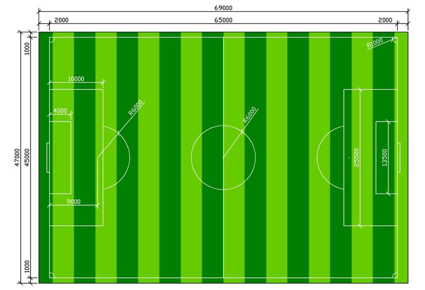足球场人工草皮设计,人工草坪足球场基础做法剖面图