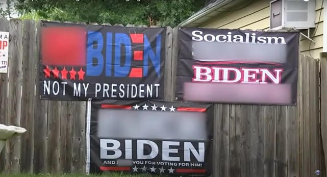 美民众挂标语骂拜登,美国一女子骂拜登