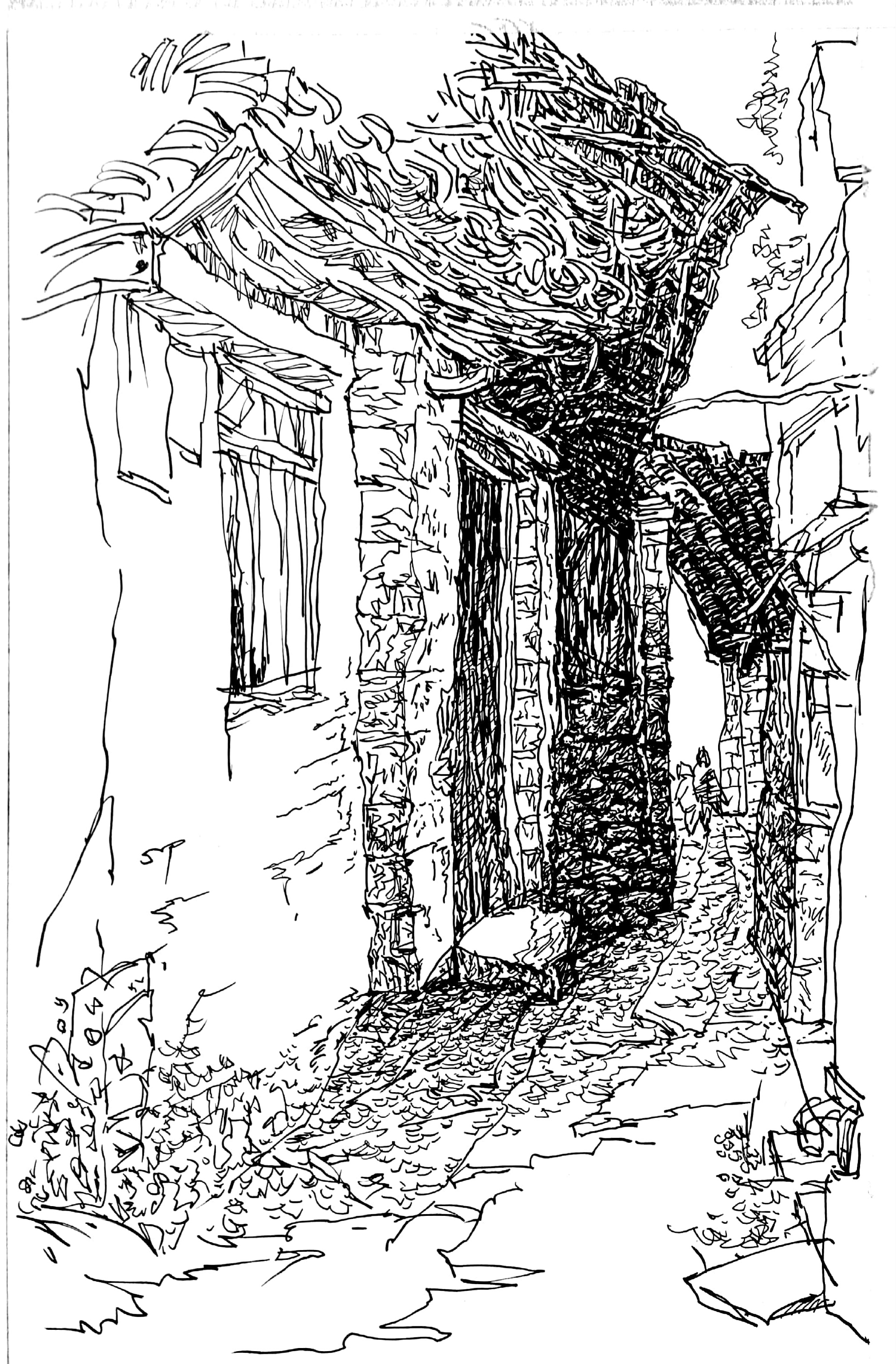 亲切友好的钢笔画速写