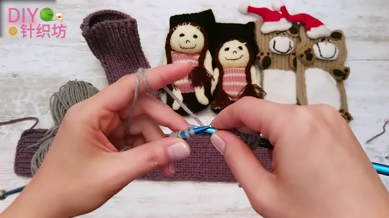 针织毛线袜的教程,家居袜棒针编织视频