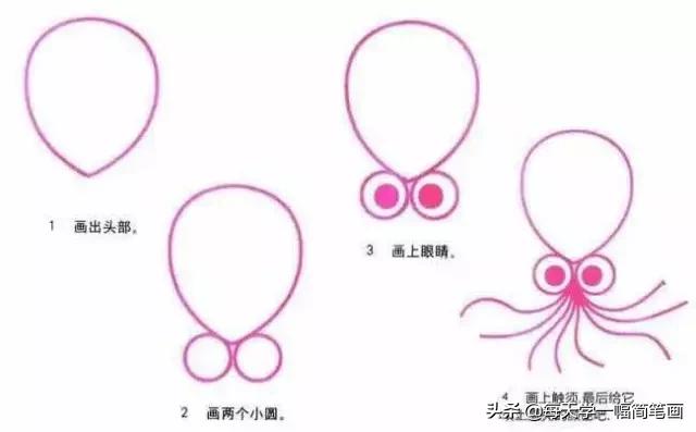 儿童海底动物简笔画大全简单,从海面到海底的简笔画