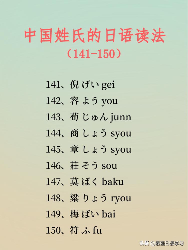中国姓氏日语读法一览表图文,日语三字姓氏一览表