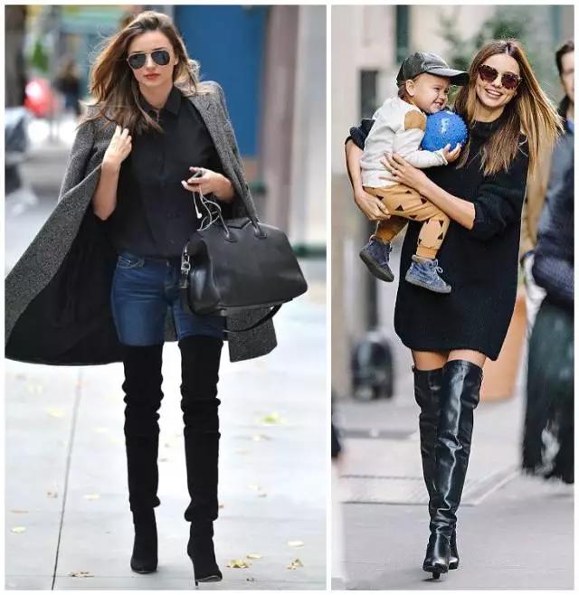 烟灰色牛仔裤怎么搭过膝靴,小香风皮毛外套搭配牛仔裤过膝靴