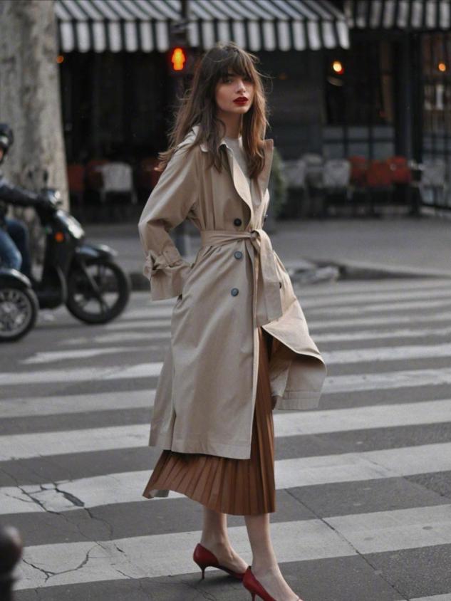今秋火了一种外套,杏色风衣长款的最佳搭配