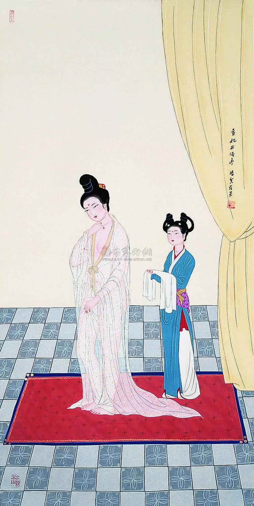 贵妃出浴图立轴设色绢本图片,贵妃出浴图国画有几幅