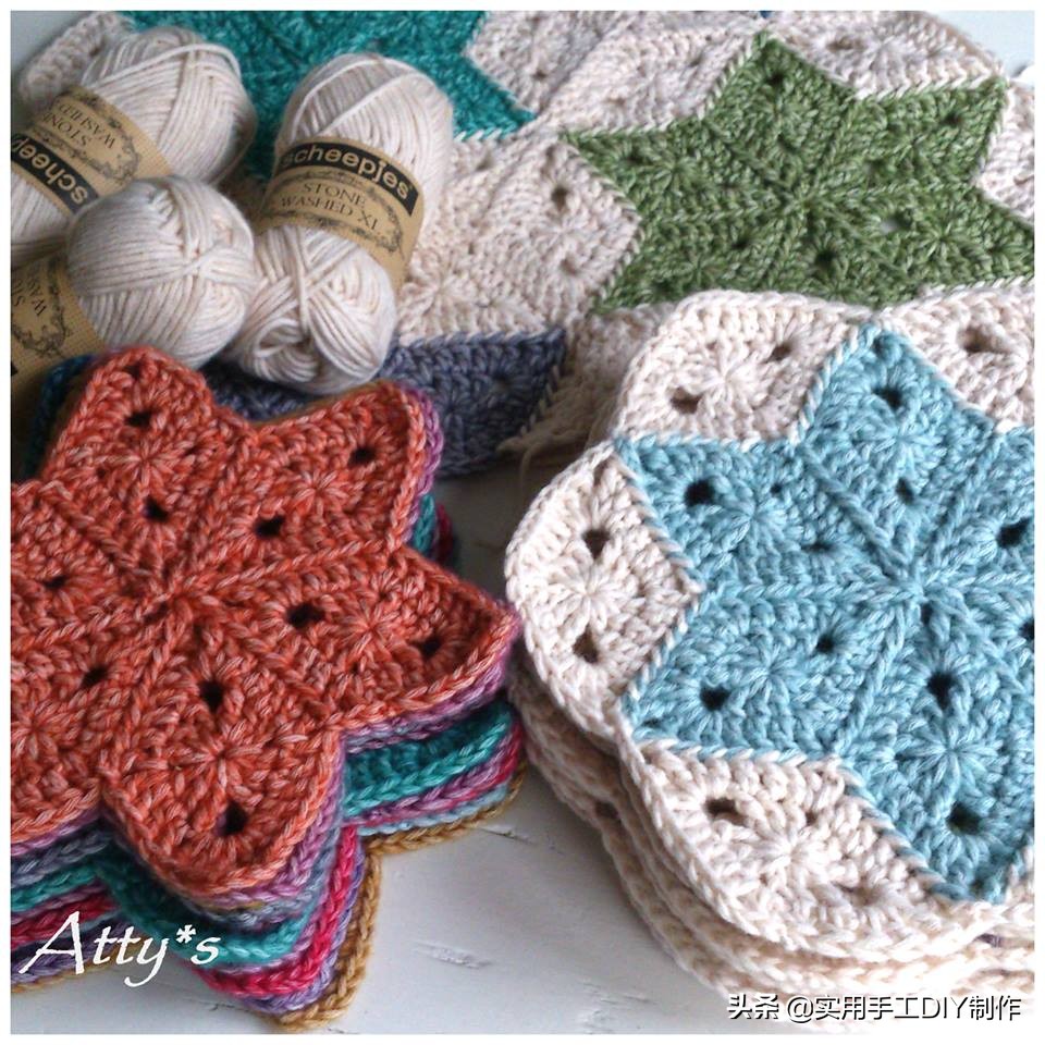 流苏水草花帽子钩针编织教程,六角垫子的钩织教程