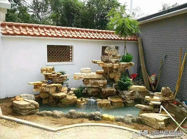 庭院鱼池假山怎么做好看,200平方新中式庭院鱼池假山设计