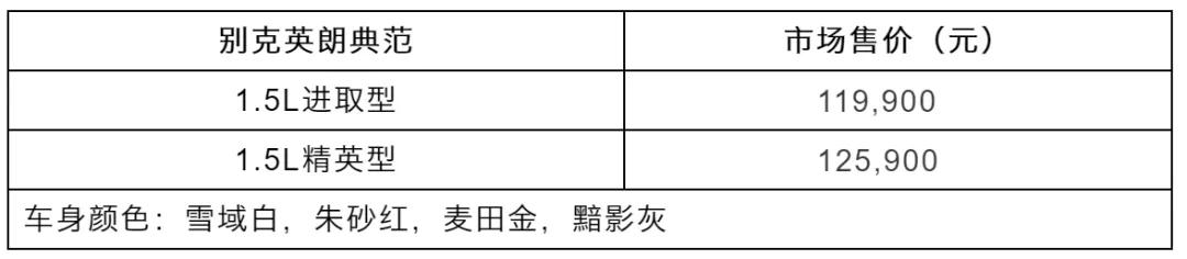 别克英朗国六典范1.5L上市，11.99万元-12.59万元