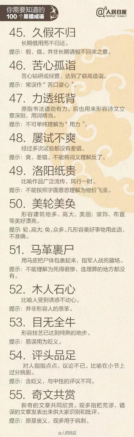 人民日报易错成语合集,人民日报整理最常误用100个成语