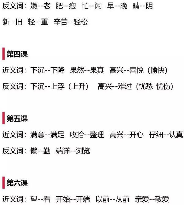 含有反义词的四字词语二年级上册,二年级近义词反义词练习题可打印
