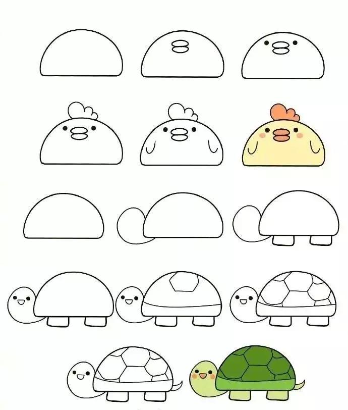 半圆简笔画小动物大全,简笔画入门100张动物简笔画