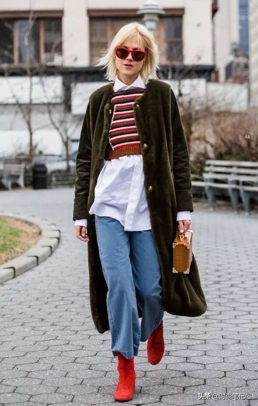爆款撞色慵懒风毛衣穿搭,毛衣衬衫外套长款慵懒风穿搭