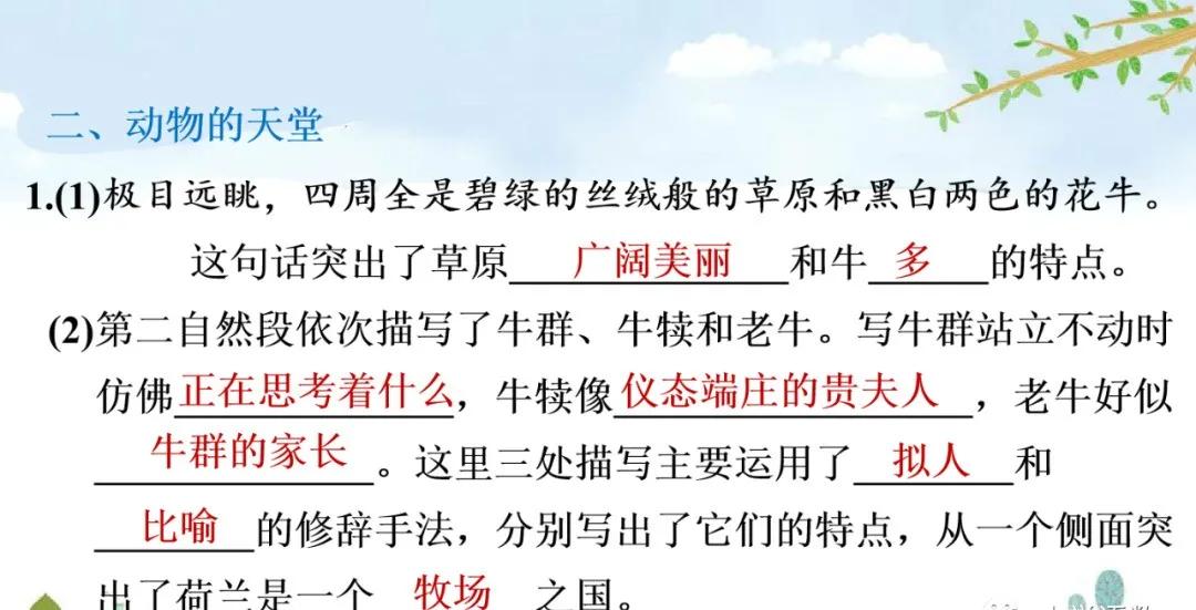 五下语文第19课牧场之国预习笔记,部编版五年级语文下册19牧场之国