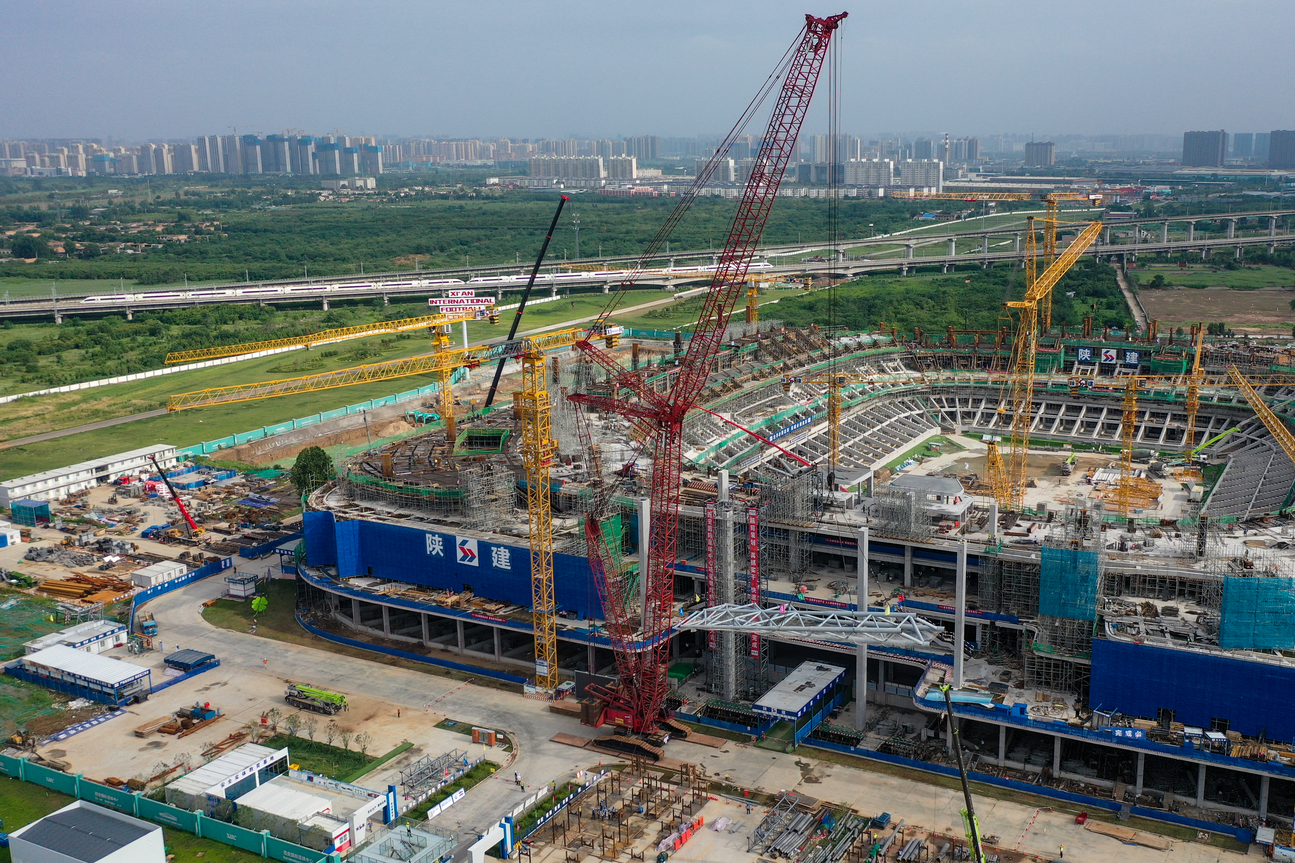 2023亚洲杯足球场最新进展,西安国际足球中心索网结构