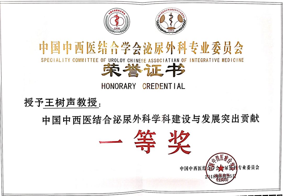 省中医人｜王树声教授获CUA（中华医学会）泌尿外科结石领域最高奖——“钻石奖”