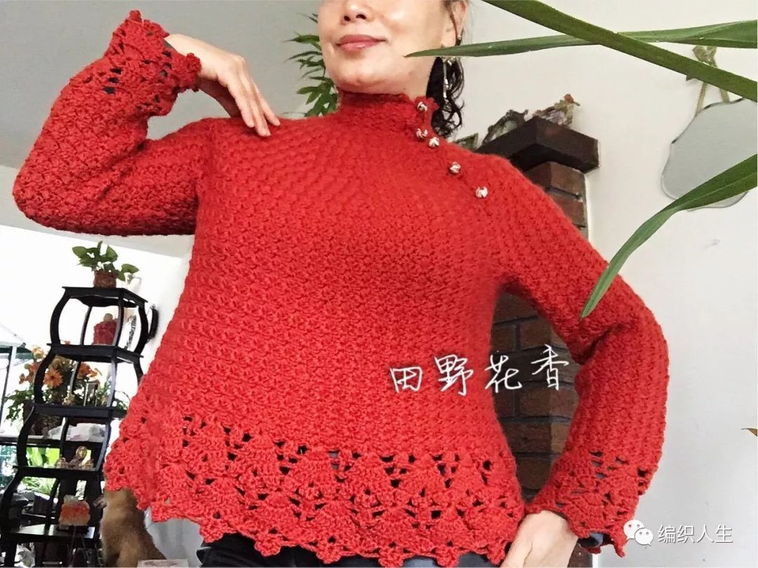 秋韵上衣钩针图解,开襟毛衣的钩针教程