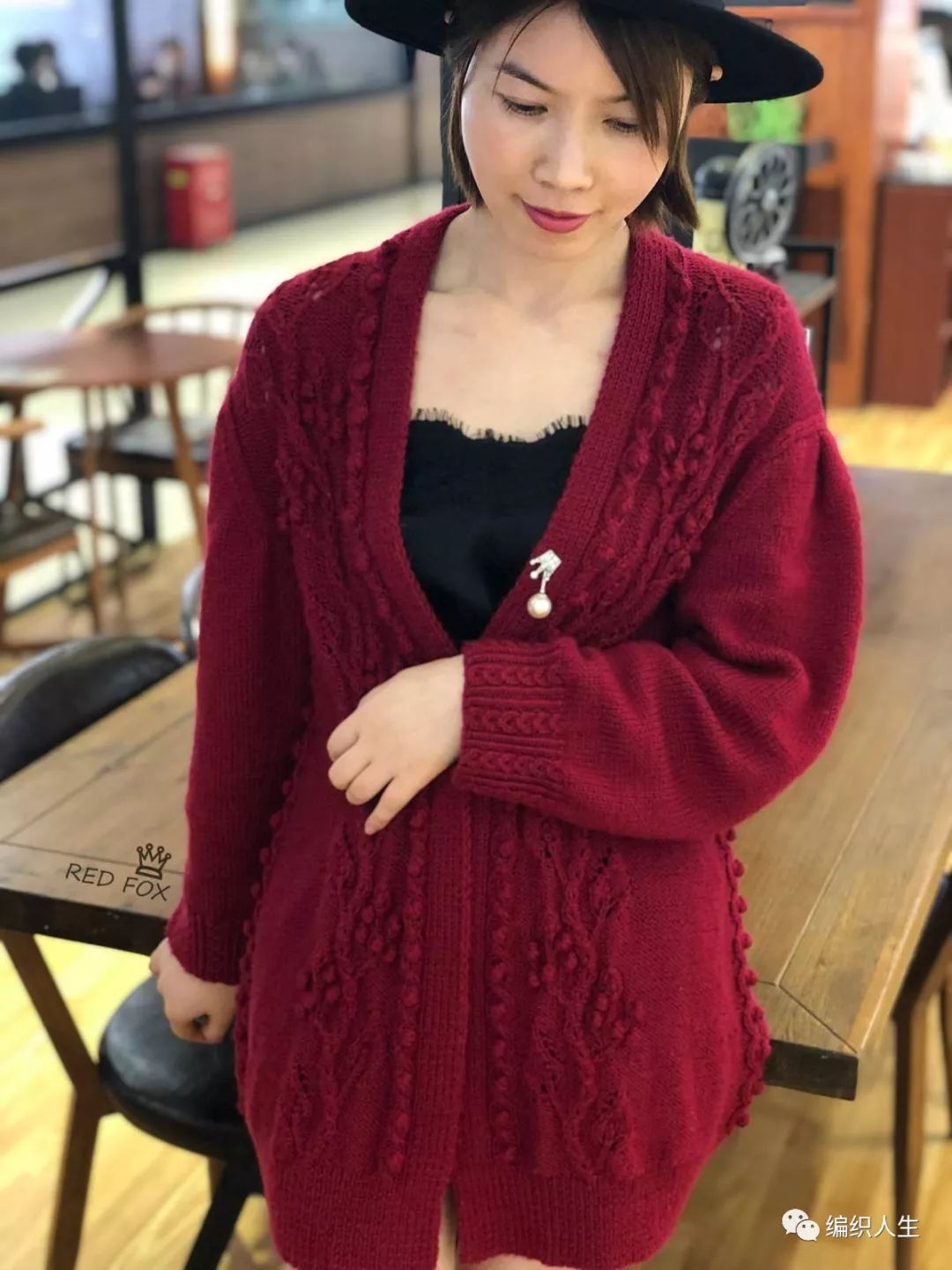 泡泡袖落肩开衫针织衫,樱桃泡泡袖针织开衫