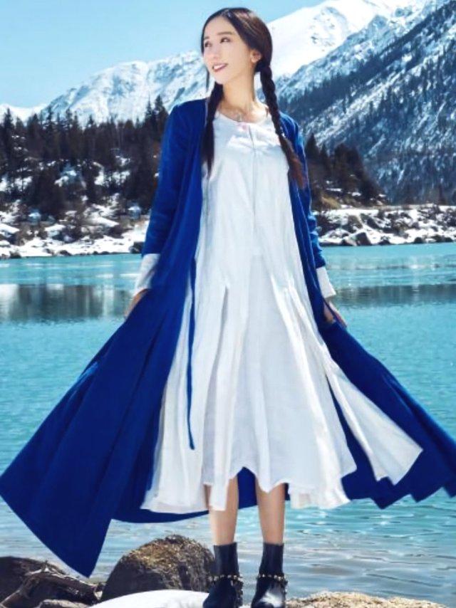 御姐“胡一菲”，穿一袭棉麻长裙变身文艺女神，美得令人窒息！